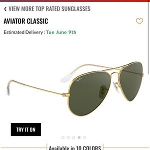 Rayban aviators green lens gold rims